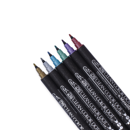 Kuretake Zig Clean Colour Dot Metallic Double-Sided Marker - 6 Color Set - Stationery Pal