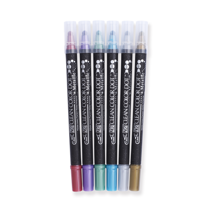 Kuretake Zig Clean Colour Dot Metallic Double-Sided Marker - 6 Color Set - Stationery Pal